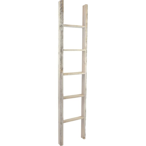 Ekena Millwork 15"W x 72"H x 3 1/2"D Vintage Farmhouse 5 Rung Ladder, Barnwood Decor Collection, Chalk Dust White DECR015X072X04LDRWH - main